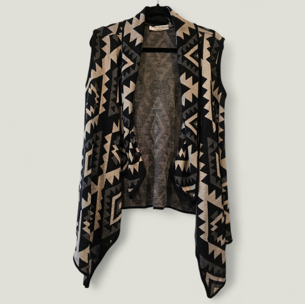 A Knit A Part - Black and Tan Tribal Print Layering Cardigan Sweater